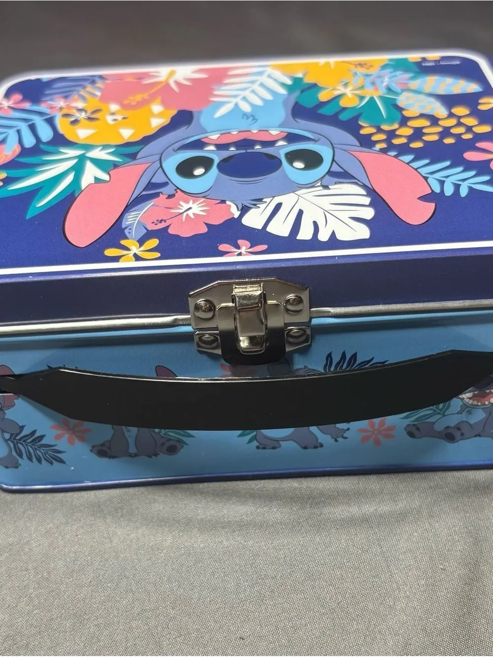 New Disney Stitch Floral Tin Lunchbox - Blue